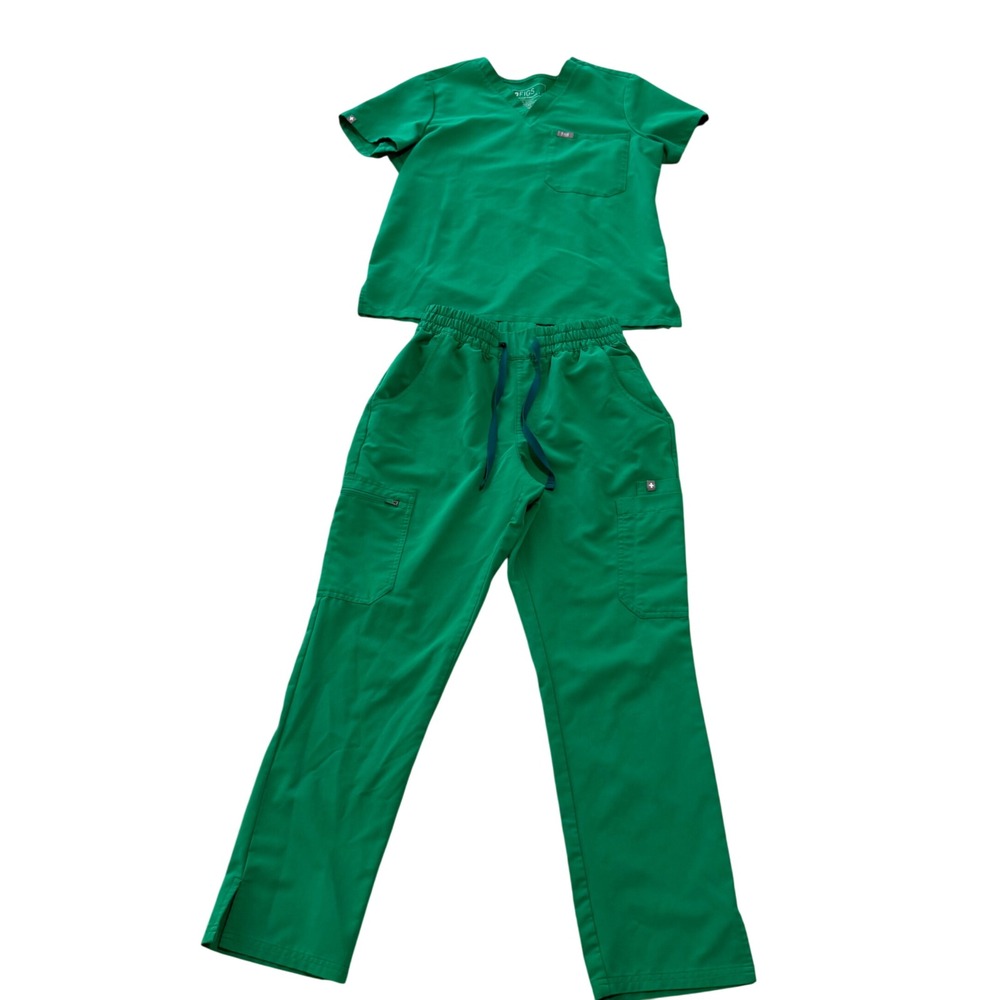 FIGS "Evergreen" Scrub Set Catarina Petite Top Dowa Hi Rise Pants sz S Nurse